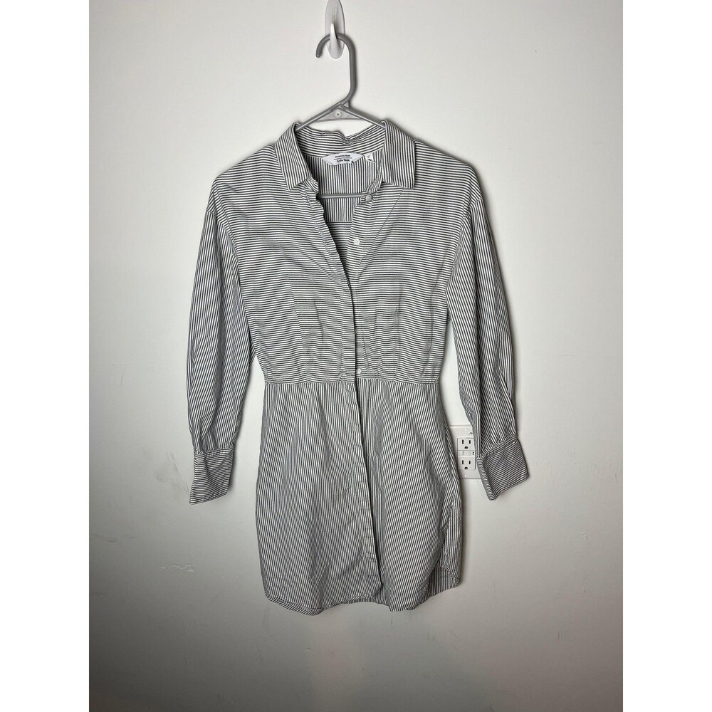 & Other Stories Shirt Dress Womens 6‎ Black White Stripe Button Long Sleeve